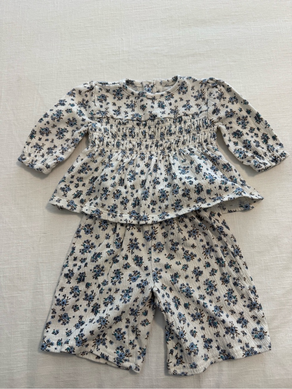 Carter's Cream and Blue Floral Long-Sleeve Pajama Set